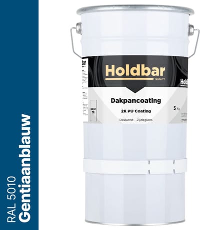 Holdbar Dakpancoating Gentiaanblauw (RAL 5010) 5 Kg - Waterdicht - Vuil afstotend - UV-bestendig - Alle Kleuren - Dakpannen verven - Hecht op Steen, Beton, Dakpannen of Bestaande coating - 2 Componenten