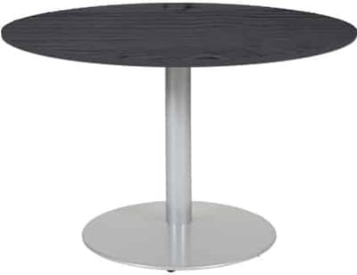 Linesto 120cm ronde vergadertafel op vaste hoogte (74cm) met schaduwzwart 25mm blad en aluminium (RAL9006) trompetvoet