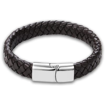 Victorious Gevlochten Leren Armband Heren – Titanium Sluiting – Bruin/Zilver – 19cm
