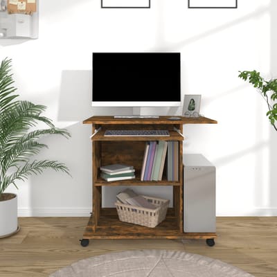 vidaXL - Computerbureau - 80x50x75 - cm - bewerkt - hout - gerookt - eikenkleurig
