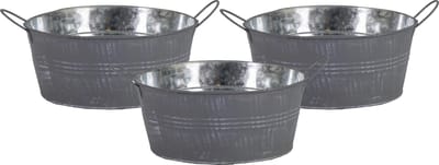 Mega Collections Teil/emmer/plantenpot - 3x - zink - grijs - rond - D19 x H9 cm