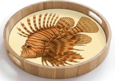 Dienblad rond 40x40 cm - Schootdienblad hout - Strepen - Vis - Rond - Stekels - Borrelplank rechthoek - Plateau houten dienbladen