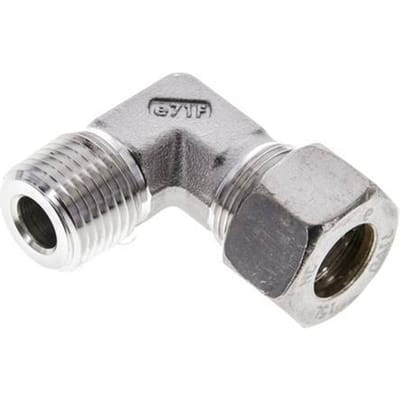 1/2'' NPT Buitendraad x 15L RVS L-Knelfitting 90 graden 315 Bar DIN 2353 - FL2E-MO-ST-012N-15-L