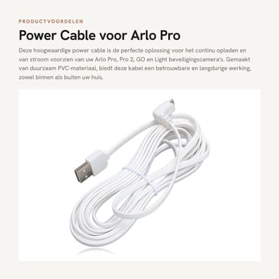 Dailygoods - Power Cable voor Arlo Pro, Pro 2, GO & Light - Opladen & Voeden met USB Kabel