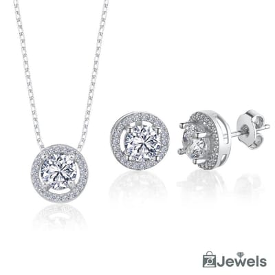OZ Jewels Zilveren Ketting- en Oorbellen set met 2.25 Karaat Ronde Diamant - Accessoires - Liefdessieraden - Liefdesketting - Love Ketting - Love Oorbellen - Damesketting - Dames Oorbellen- Cadeau - Ketting Meisje - Sieraden Dames