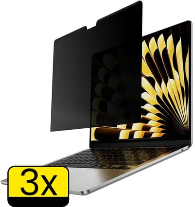 Screenprotector - Geschikt voor Apple MacBook Air 13.6 inch - Privacy Filter 360 Graden Screenprotector Laptop Scherm - Privacy Screenprotector Geschikt voor MacBook Air 13.6 inch Screenprotector Glas - 3 Stuks