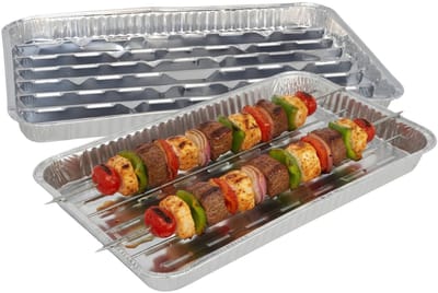 Gerimport barbecue grillschaal - 6x stuks - 34 x 23 cm - Vlees grillen - BBQ rooster - aluminium schaal