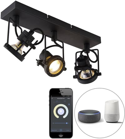QAZQA suplux - Industriele LED Smart Plafondspot | Spotje | Opbouwspot incl. wifi - 3 lichts - L 36 cm - Zwart - Industrieel - Woonkamer | Slaapkamer | Keuken