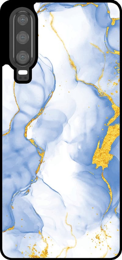 Smartphonica Telefoonhoesje Geschikt voor Huawei P30 met Lichtblauw Goud Marmer Opdruk - TPU Backcover Case Lightblue Gold Marble Design geschikt voor Huawei P30