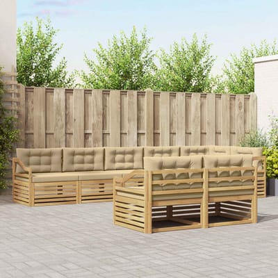 vidaXL - Buiten - bank - set - 8 - st - Wit - en - Beige - Polyester