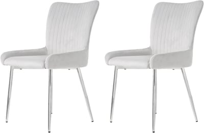 Fluwelen eetkamerstoelen - set van 2 - woonkamer - slaapkamer - loungestoel met vier gouden metalen poten - lendensteun - grijs