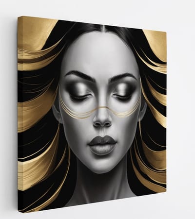 Saammp Canvas Schilderij - Vrouw met haar van goud - abstract - 20x20 - Foto op canvas - Wanddecoratie - Muurdecoratie Woonkamer - Slaapkamer decoratie - Canvas Print