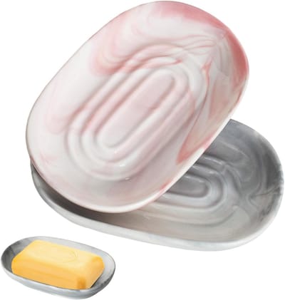Set van 2 keramische zeepdisplays met marmerpatroon voor badkamer, keuken en wastafel - duurzaam en stijlvol zeepaccessoire