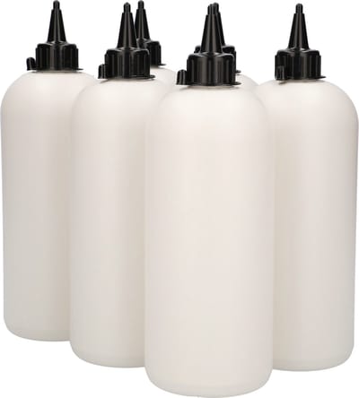 6 x Gerecyclede Plastic Fles 1000 ml Tuitdop Zwart - Rond- Gerecycled HDPE Kunststof - Onbreekbaar - ca. 70% minder Co2 uitstoot door gerecycled materiaal - 6 stuks