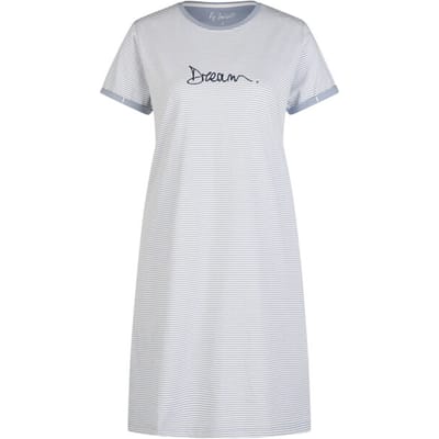 By Louise Essential Dames Nachthemd Korte Mouw Gestreept Lichtblauw - Maat M