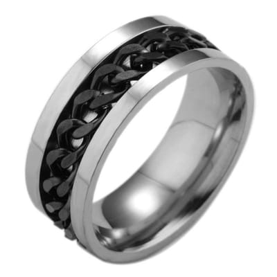 Anxiety Ring - (Kettinkje) - Stress Ring - Fidget Ring - Anxiety Ring For Finger - Draaibare Ring - Fidget Toys - Zwartkleurig RVS - (15.75mm / maat 49)