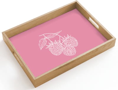 Dienblad hout 40x30 cm - Schootdienblad - Frambozen - Steel - Getekend - Roze - Borrelplank rechthoek - Plateau dienbladen