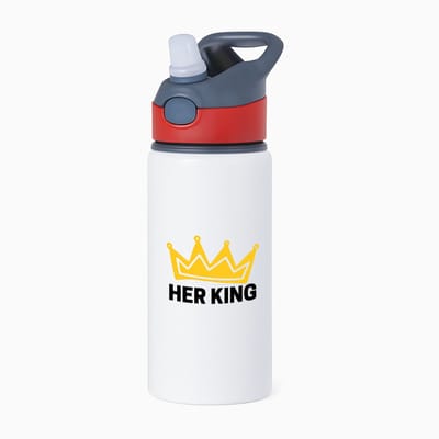Hacebo® - Her King waterfles met rietje rood - Verjaardag - Haar - Hem - Grappige tekst - water fles - 650ML