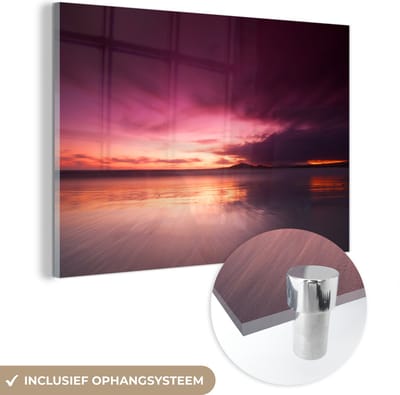 ® Glasschilderij 180x120 cm - Schilderij acrylglas - Galapagoseilanden bij Ecuador met een rode zonsondergang - Foto op glas - Muurdecoratie woonkamer - Wanddecoratie slaapkamer - Schilderijen