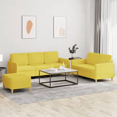 vidaXL - 3-delige - Loungeset - met - kussens - stof - lichtgeel