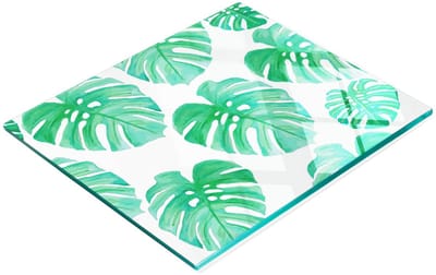 Decoratieve snijplank van gehard glas met Monstera-motief, 60x52 cm