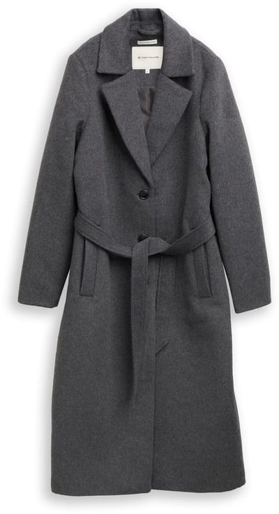 Tom Tailor - Wollen jas met riem - Maat XXL - dark anthra melange