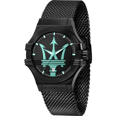 Maserati Potenza Zwart Zwart Metalen Band Heren Quartz met Datum R8853144002 zwart
