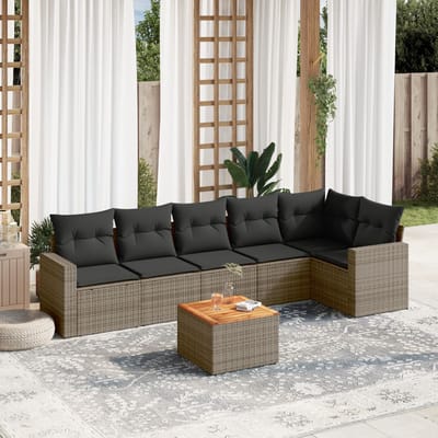 vidaXL - 7-delige - Loungeset - met - kussens - poly - rattan - grijs