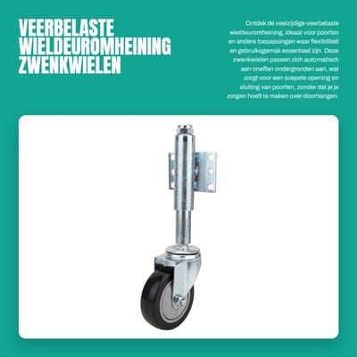 Dailygoods- Zwenkwiel 4 Inch - Veerbelast - Zwart - Zwenkwielen met Hoogte-aanpassing - 120 kg Max Belasting - Slijtvast en Antislip - Wiel
