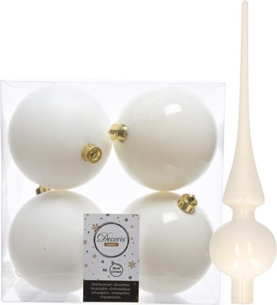 Kunststof kerstballen - 10 cm - 8x stuks - met glazen piek - wol wit