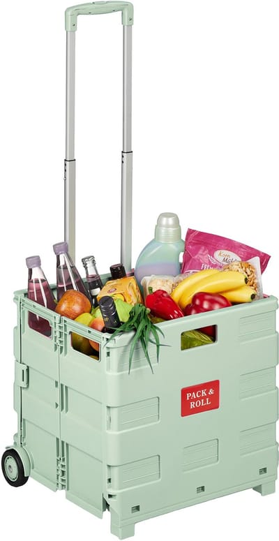 Boodschappentrolley opvouwbaar - met wielen - tot 35 kg - saliegroen