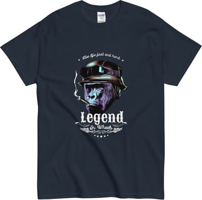 Biker Gorilla Tshirt - Fast Life Legend Quote - Dames & Heren - Blauw - S