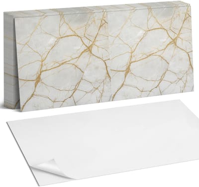 Coloray Plaktegels - Elegant marmerpatroon Zelfklevende Wandtegels - 40 cm x 20 cm - Wit Plaktegels - 10 stuks - Rechthoek PVC Tegels - Plaktegels Badkamer - Vloertegels Zelfklevend - Vinyl Tegels Zelfklevend - Portugese Tegels