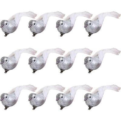 12 STUKS Simulatie Vogel Zilveren Mini Vogels voor Huisdecoratie Tuin Bruiloft Ornamenten white