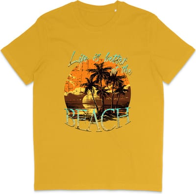 T Shirt Dames Heren - Zomer Print Life Is Better At The Beach - Geel - XS