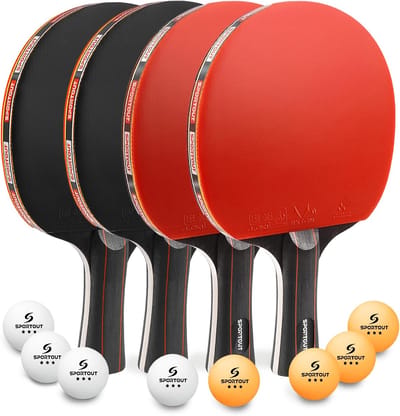 Thijox - Tafeltennisbatjesset Professioneel - 4 Tafeltennisbatjes + 6 Ballen - Draagtas - Voor Binnen en Buiten - Sportset voor Kinderen en Volwassene