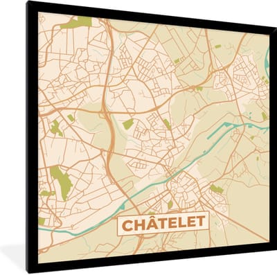 Fotolijst incl. Poster - Plattegrond - Kaart - België - Châtelet - Stadskaart - 40x40 cm - Posterlijst
