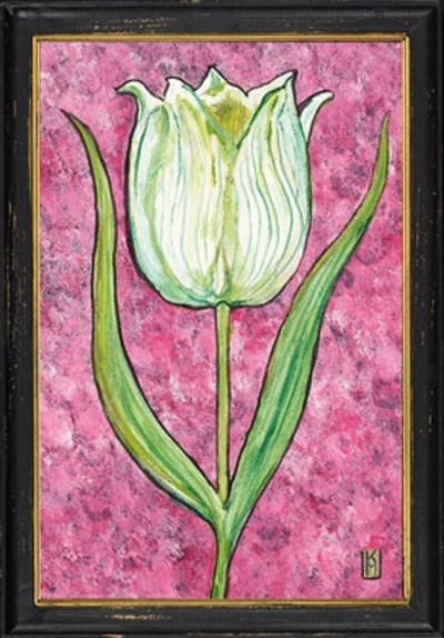 Lijstje hout zwart Witte tulp, 34x23,5cm