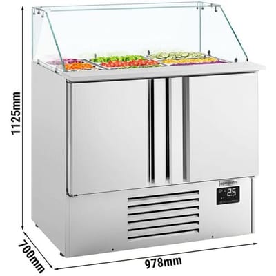 GGM Gastro Saladette Premium PLUS - 978mm - 2 Türen - mit Glasaufsatz für 6x 1/3 GN & 3x 1/6 GN Zilver