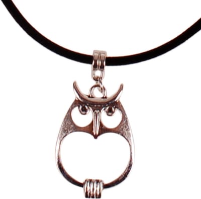 Veterketting Zwart Fluweel - Zilverkleurige Sluiting - 45cm - Hangertje Uil Zilverkleurig 3,5x2cm