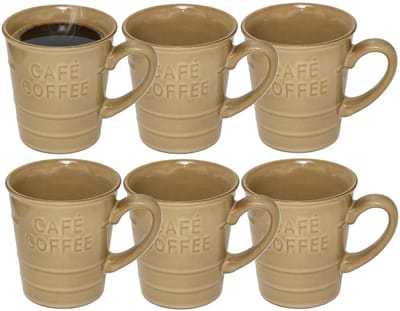 Secret de gourmet Koffiemok - 6x - beige - keramiek - 200 ml - beker - mokken