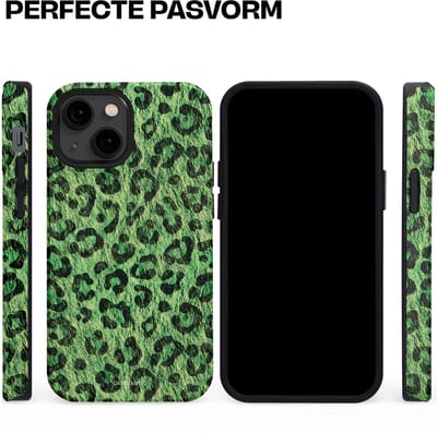 Casetastic hoesje geschikt voor Apple iPhone 13 mini - MagSafe - Dubbellaagse bescherming - Groene Panterprint - Fashion Case - Donkergroen Zwart