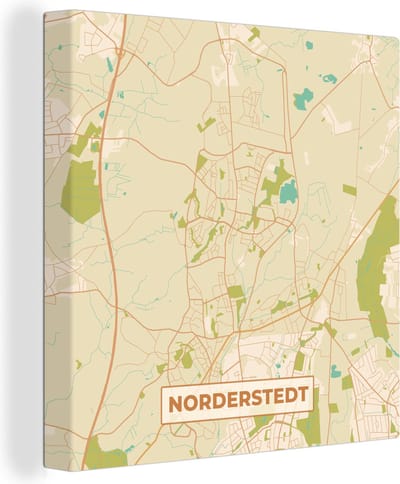 Canvas Schilderij Norderstedt - Plattegrond - Kaart - Vintage - Stadskaart - 20x20 cm - Wanddecoratie