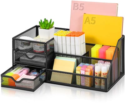 Unyqoos ® Uitgebreide Zwarte Bureau-Organizer met Multifunctionele Opbergvakken en Schuifladen voor Kantoorbenodigdheden