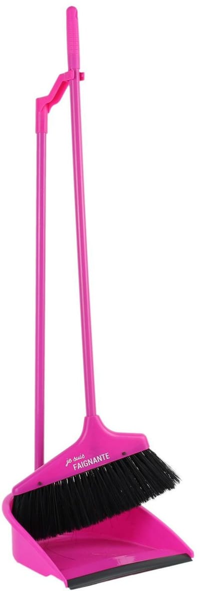 Home deco factory Stoffer en blik - lange steel - kunststof - roze - H81,5 cm - binnen en buiten
