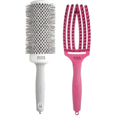 Olivia Garden Expert Blowout Speed Wavy Wit/Grijs 55mm + Fingerbrush Combo Hot Pink Medium