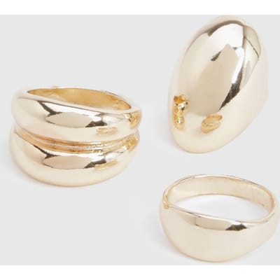 boohoo Dames Gouden chunky statement ringen 3-pack