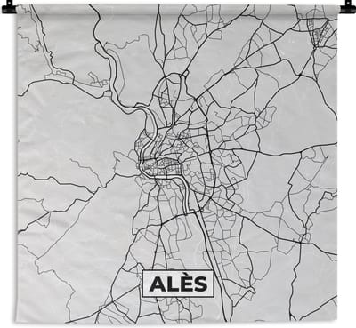 Wandkleed - Wanddoek - Kaart – Stadskaart - Alès - Plattegrond – Frankrijk - 180x180 cm - Wandtapijt