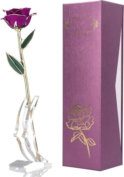 Gouden Roos - Bewaarde Bloem - Decoratie Cadeau - Echt Goud Gedoopt - 32 cm - Rosé Goud