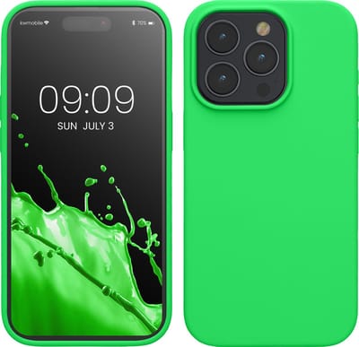 kwmobile Case voor iPhone 15 Pro - Slank TPU-Hoesje met Zachte Afwerking - In neon groen